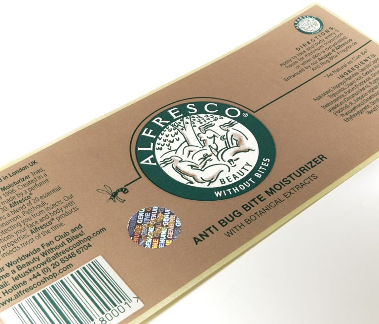 Label printed on kraft paper with security hologram