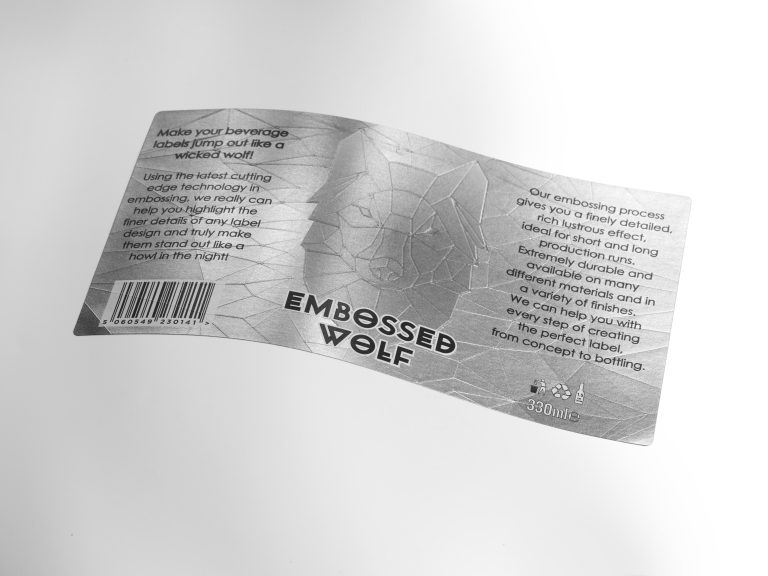 Micro embossed label on matt silver paper