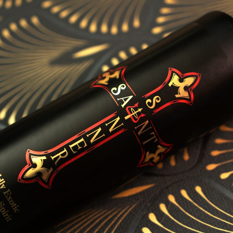 Spirits label with red and gold foiling