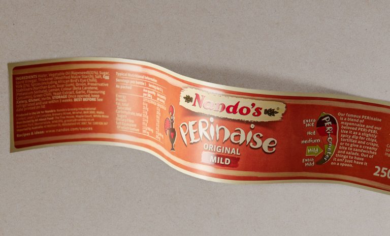 Sauce label with spot gloss varnish Nandos